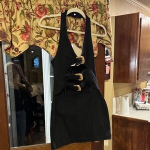 Commense Black Dress with Gold Accents